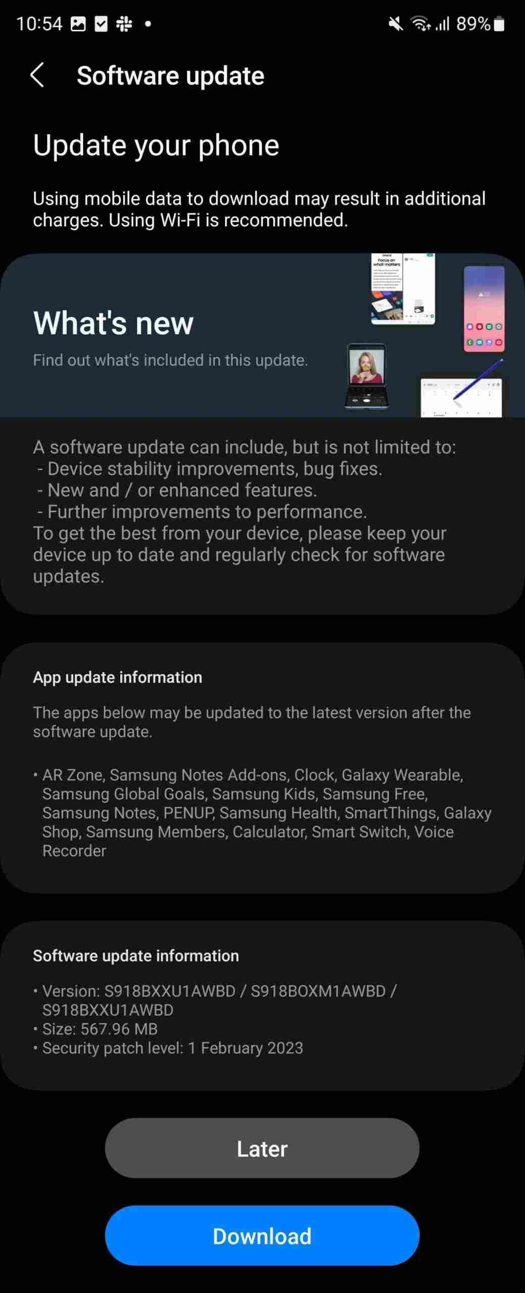 First Galaxy S23 software update 
