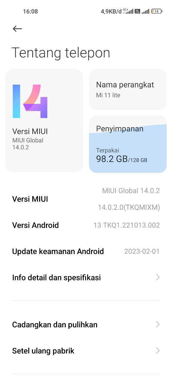 Global Xiaomi 11 Lite 4G MIUI 14