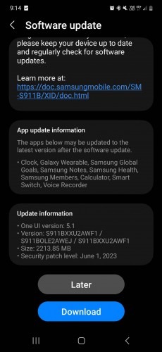 latest Samsung Galaxy S23 update 