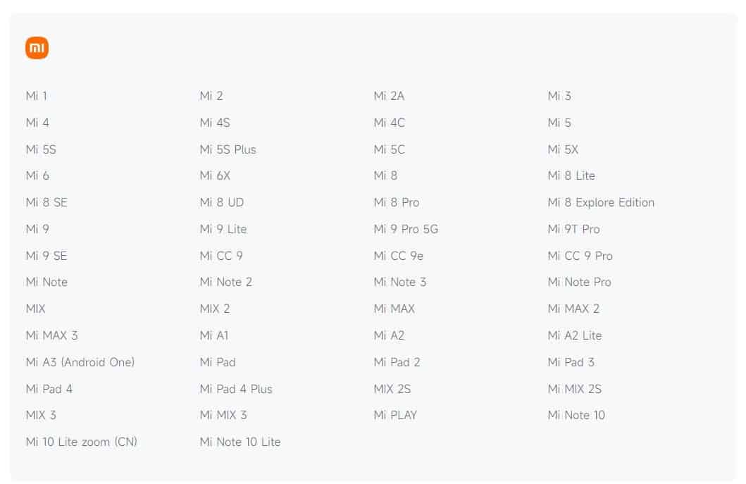 Xiaomi phones added to end of support list