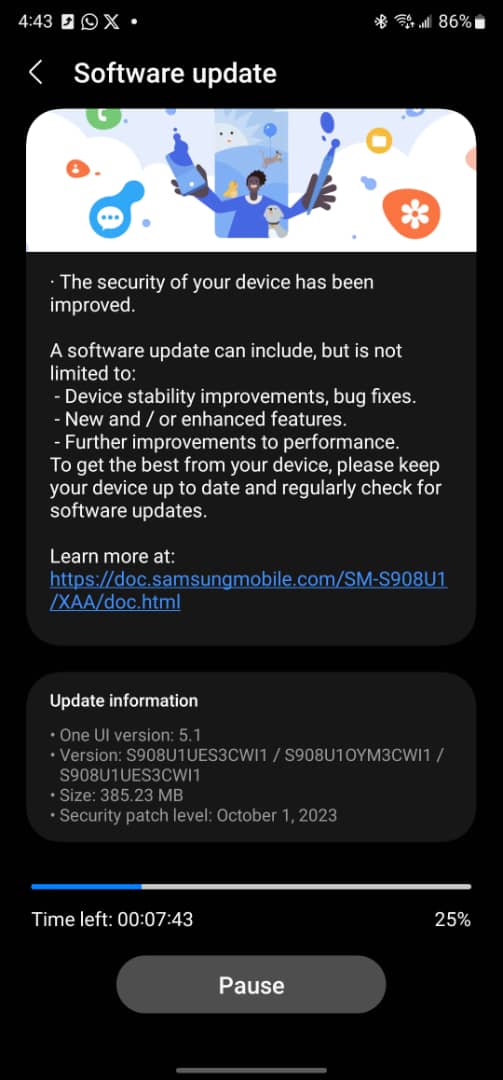 Galaxy S22 October 2023 security patch 