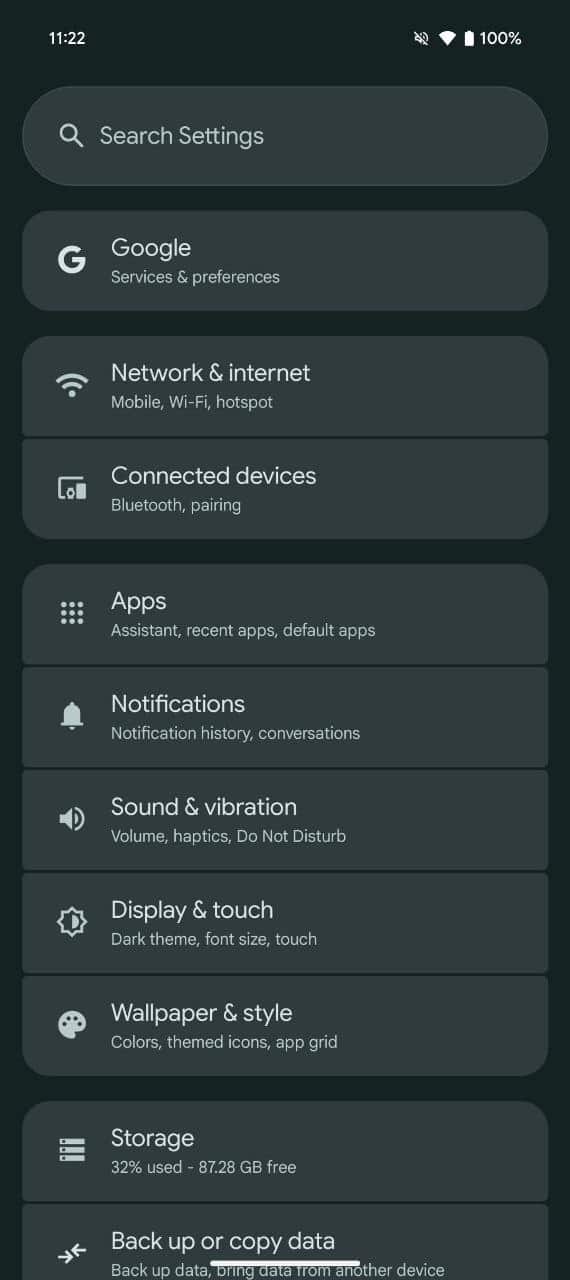 redesigned settings app