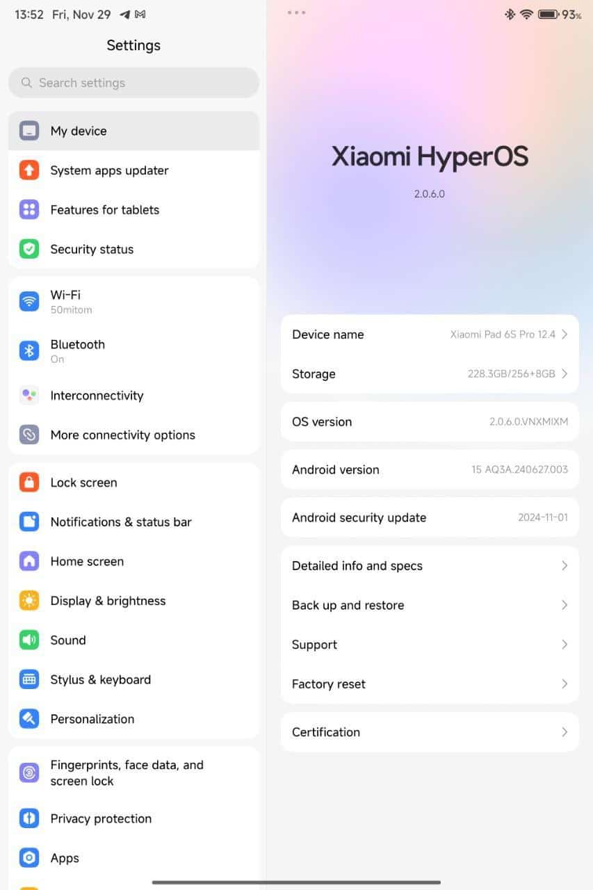 Xiaomi Pad 6S Pro 12.4 Global stable Android 15 update 