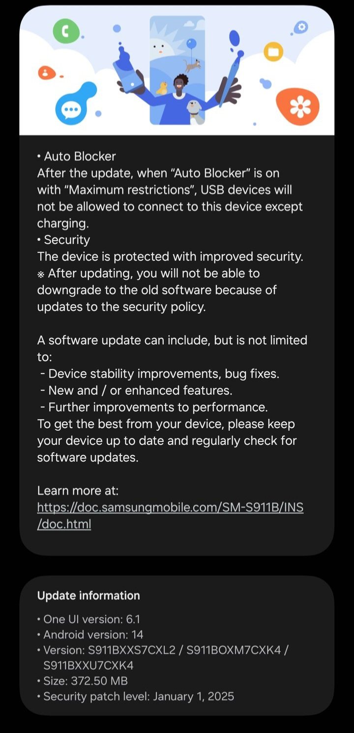 Samsung Galaxy S23 January 2025 security patch update