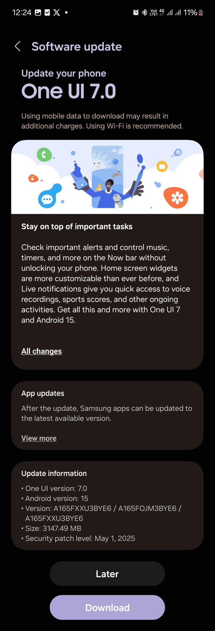 Samsung Galaxy A16 One UI 7 stable update