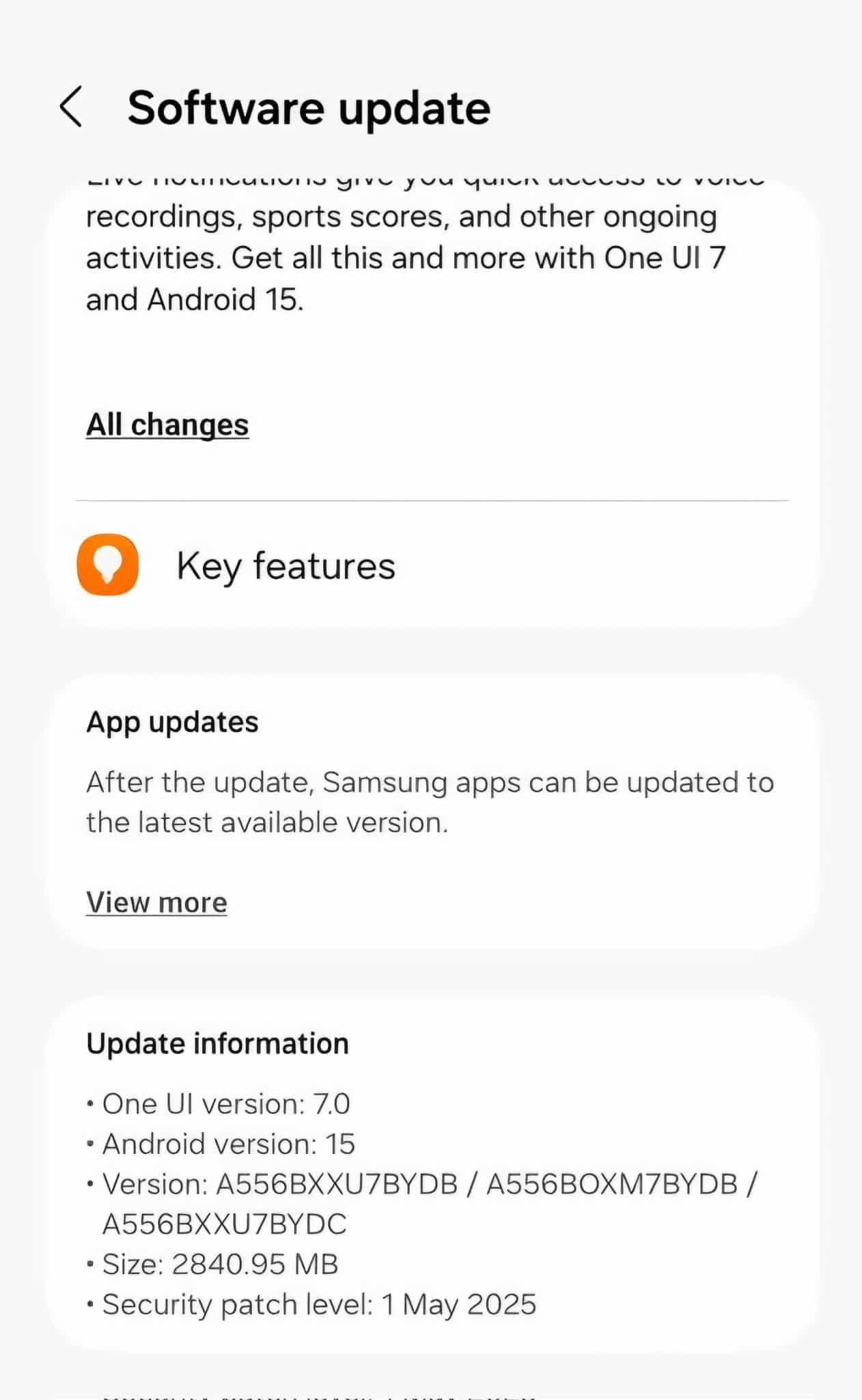 Galaxy A55 One UI 7 stable update